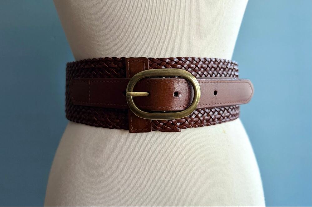 Wide Brown Faux Leather Stretch Waist Belt sz Small